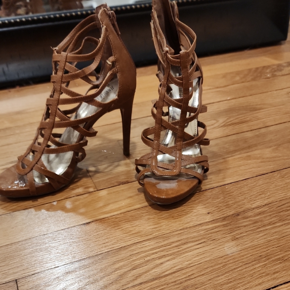 Jennifer Lopez Brown Strappy Heels